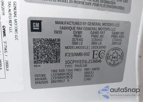 2020 Chevrolet Silverado 1500 4Wd Short Bed Lt Trail Boss/4Wd Standard Bed Lt Trail Boss from USA, damaged, VIN 1GCPYFED1LZ136840